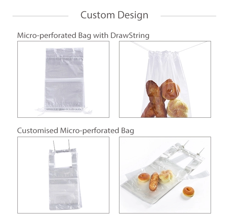 Customized PE Printed Clear Plastic Food Packing Micro Perforated Bread Wicket Bag
