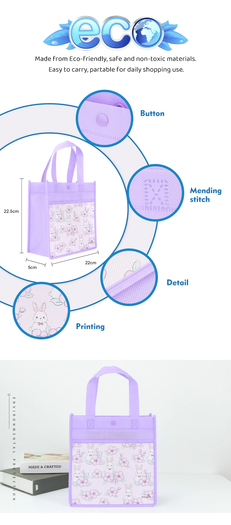 Custom Logo Soft Handle RPET Nonwoven Laminating Shopping Bag