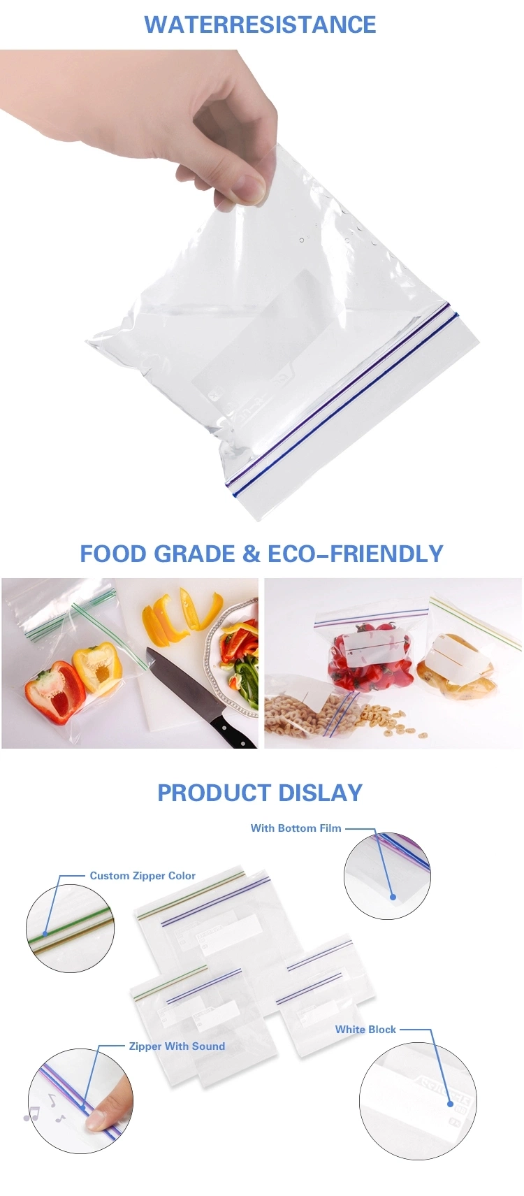 LDPE Material, Food Grade, Customized Design Zipper Bag