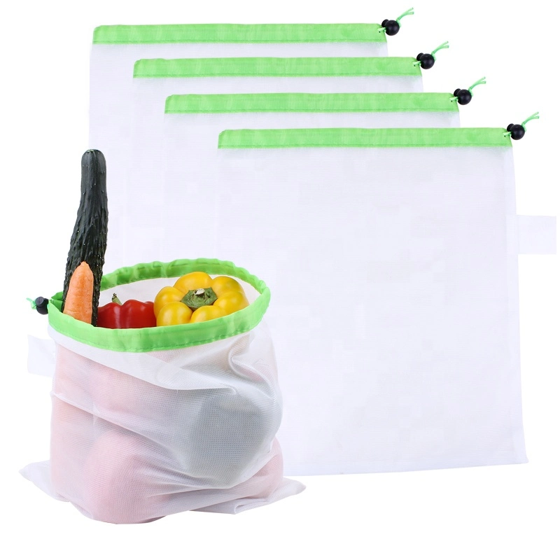 Grs Recycled RPET Tote Collapsible Customzied Washable Draw String Mesh Shopping Bag with Piping RPET Bag Recycle