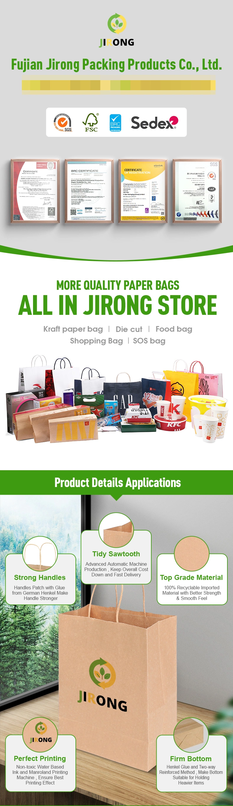 Natural Die Cut Kraft Paper Tote Bag Food Service Bags