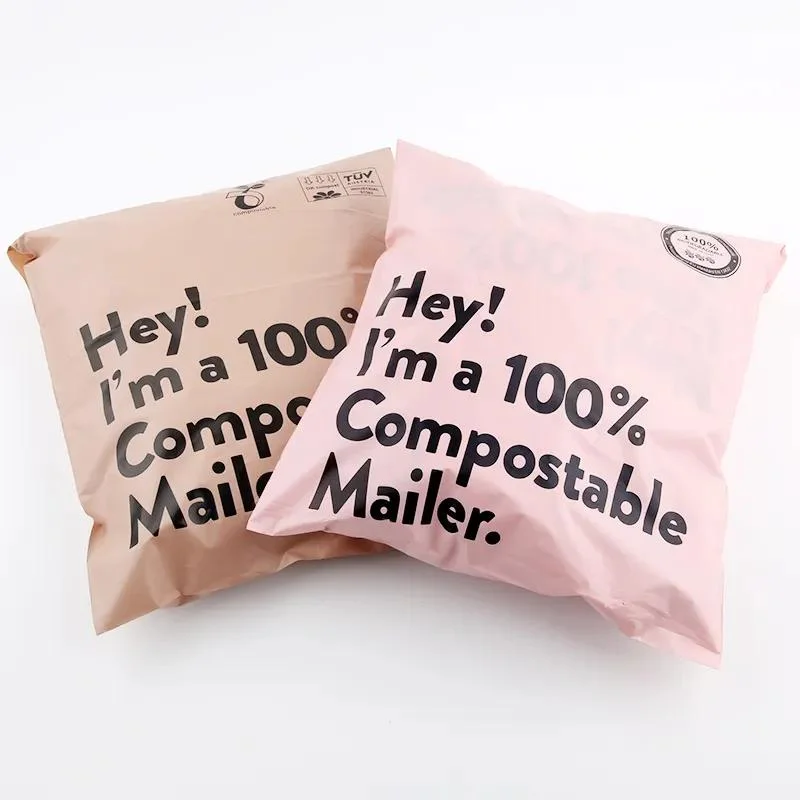 Custom Plant Based Compostable Courier Plastic Envelopes Tear Proof Poly Mailer Shipping Bags