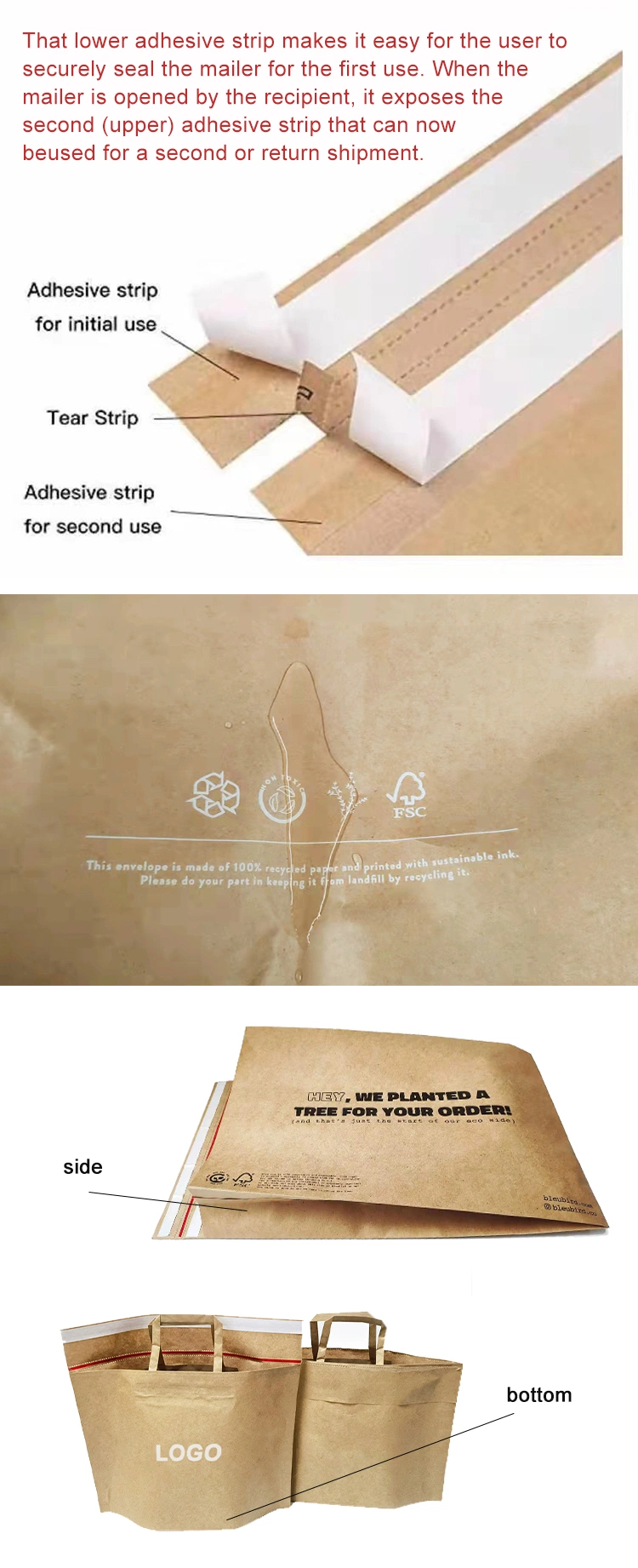 Eco Customized Kraft Paper God White Bubble Mailers Clothing Shipping Package Bags Padded Envelopes Packing Mailing Bag