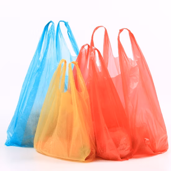 Recycled PE Gusseted Wicket Fashion Packaging Gift Grocery T Shirt Tote Reusable Shopping Colored Plastic Bag