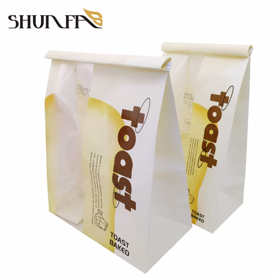 Wholesale White Kraft Paper Square Bottom Toast Bread Packing Bag with Tin Tie